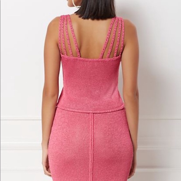 NWT New york & company eva mendes pink knit set SZ XS strappy top midi skirt - Picture 2 of 4